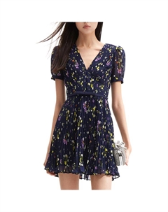 Женское платье с коротким рукавом Self portrait синий цветочный принт Self-portrait