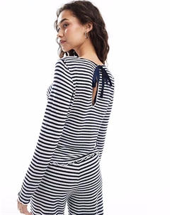 Топ с длинными рукавами и отделкой в ​​рубчик, комплект в тёмно-синюю полоску Object