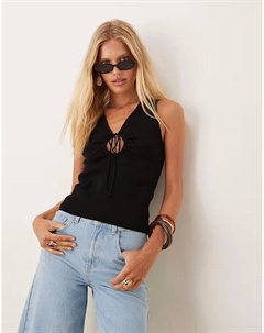 Трикотажный топ с завязкой спереди, черного цвета Mango