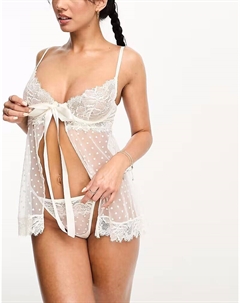 Комплект из кружева и сетчатого бэби-долла и стрингов Bonbon белого цвета Ann summers
