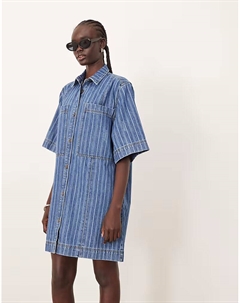 Платье-рубашка мини в полоску из денима, синий Arrange