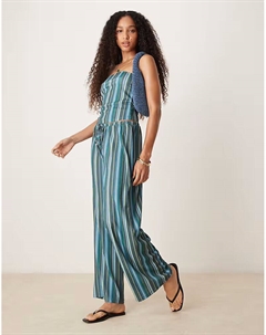 Широкие брюки со средней посадкой и текстурированной полоской, бирюзового цвета Asos design