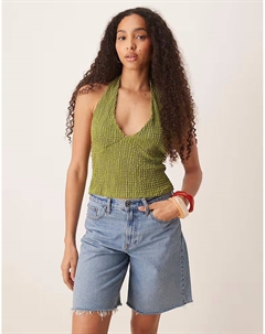 Текстурный топ с халтер-воротником зеленого цвета Asos design