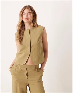 Жилет свободного кроя с высоким воротом в сочетании с льном цвета хаки Asos design