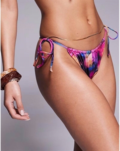 Плавки-бикини Arina с завязками по бокам с розовым абстрактным принтом Asos design