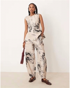 Брюки-бочонки с серо-коричневым цветочным принтом Asos design