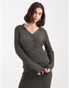 Трикотажное поло с пуговицами спереди, цвет темно-зеленый хаки Object