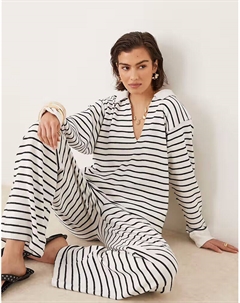 Текстурированный топ с длинными рукавами в кремовую полоску Asos design