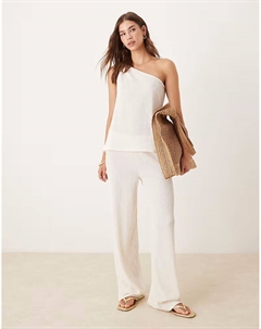 Широкие брюки с жатой текстурой, кремового цвета Asos design