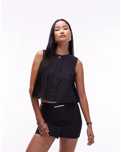 Строгий топ без рукавов в тонкую тёмно-синюю полоску Mango