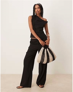 Брюки прямого кроя из полиамида с завязкой на талии, черного цвета Mango