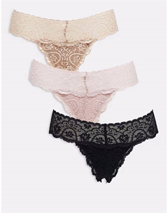 Комплект из 3 кружевных стрингов разных цветов, мультиколор Commando