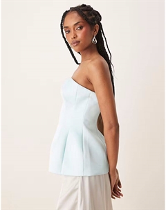 Структурированный атласный топ-бандо с баской и подолом синего цвета Asos design