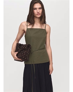 Топ с квадратным вырезом и бретельками, с завязкой на талии, цвет хаки Mango