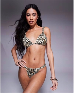 Бикини-топ Gia с высокими треугольными чашечками и анималистичным принтом Asos design