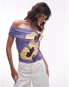 Топ из микрофибры с глубокими складками и цветочным принтом в сиреневом и молочном цветах Topshop