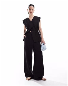 Костюмные брюки с высокой талией черного цвета Object