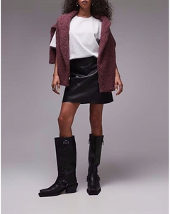 Юбка-ламбрекен из искусственной кожи со вставками и швами, черного цвета Topshop