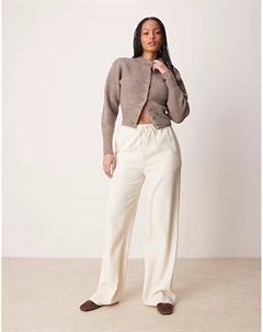 Брюки Tall с завязками на талии и эффектом льна цвета пахты Asos design