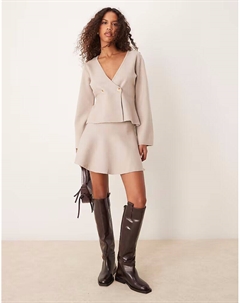 Мини-юбка из структурированного трикотажа натурального меланжевого цвета Vila