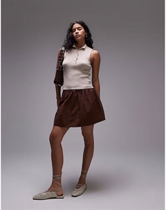 Мини-юбка из поплина шоколадного цвета Topshop