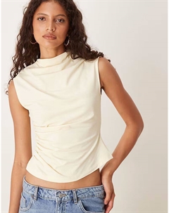 Топ с высокой горловиной и присборенной талией, цвет пахты Asos design