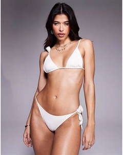 Плавки-танга из микровафельной ткани с отделкой корсажем, сливочный Asos design