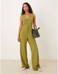 Комбинезон без рукавов зеленого цвета с пуговицами Mango