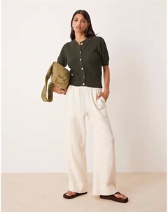 Фактурный кардиган с короткими рукавами и золотыми пуговицами цвета хаки Asos design