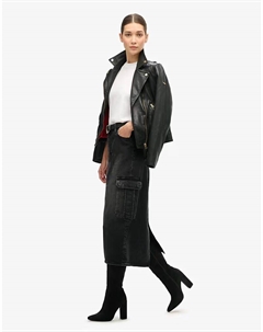 Юбка миди Denim с карманами-карго из черного денима Superdry