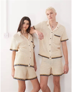 Рубашка свободного кроя унисекс с короткими рукавами цвета кремовый, кофточка Reclaimed vintage