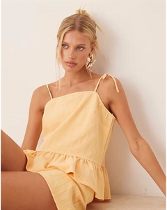 Строгий топ с баской и завязками в желтую полоску Asos design