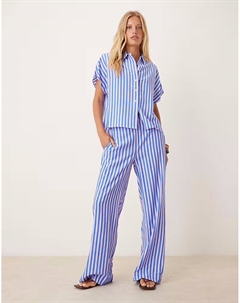 Брюки из хлопка в сине-розовую полоску Mango