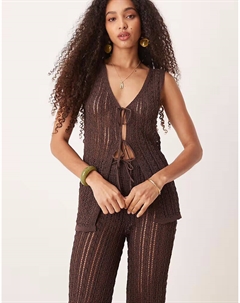 Вязаный крючком топ без рукавов коричневого цвета Mango