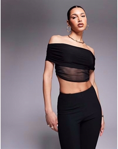 Двухслойный облегающий топ с сетчатой отделкой и складками на талии, черный цвет Missyempire