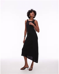 Платье макси без рукавов асимметричного кроя черного цвета Mango