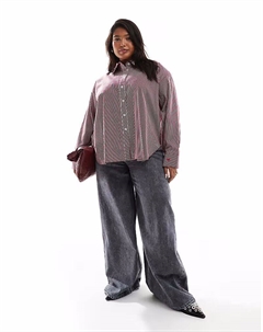 Эксклюзивная рубашка оверсайз в полоску бордового цвета Plus Holly Wynne Renee studio