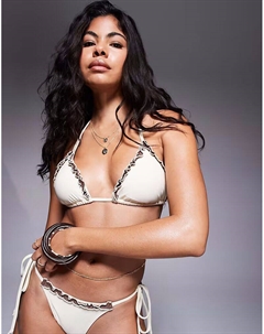 Треугольный бикини-топ с оборками в кремовом и коричневом цветах Moda minx