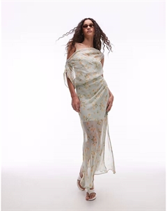 Платье миди с цветочным принтом One следует драпировать в бледно-голубом цвете Mango