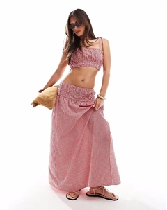 Юбка миди со сборками в красную клетку New look