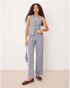 Широкие брюки в коричнево-синую полоску Asos design