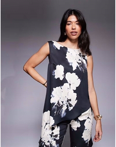 Костюм из атласа с асимметричной драпировкой и цветочным принтом Asos design