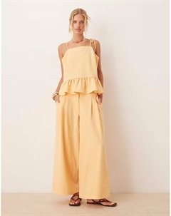 Широкие укороченные брюки с низкой посадкой и декоративными швами в желтую полоску Asos design