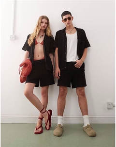 Короткие вязаные крючком шорты унисекс черного цвета Reclaimed vintage