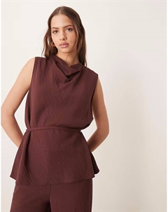 Приталенный драпированный топ с узким поясом шоколадного цвета Asos design