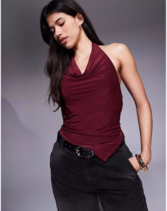 Облегающий топ с воротником-халтер и асимметричным подолом бордового цвета Asos design