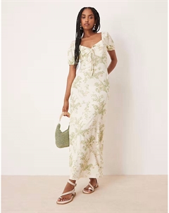 Платье миди с фестончатым воротником, рукавами-буфами, декоративными швами и винтажным цветочным принтом Asos design