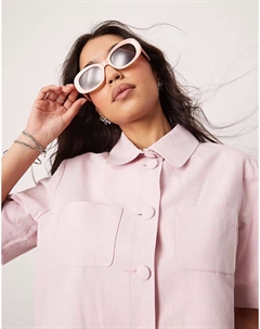 Укороченный блейзер с короткими рукавами и льном в розовом цвете Asos design