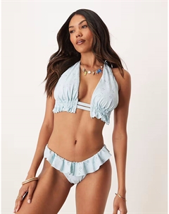 Бикини-трусики Bobbi с бахромой и шитьем синего цвета Asos design