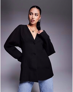 Черный пиджак, приталенный и имитирующий льняной материал, с текстурой и зауженной талией Asos design